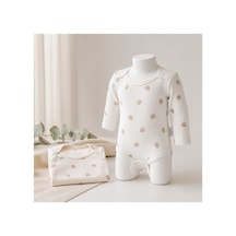 Bebelove Bebek Uzun Kollu Baskılı Çıtçıtlı Body 2'li Set Krem-bej Çok Renkli