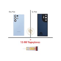 Samsung Uyumlu S23 Ultra Gök Mavisi Arka Pil Kapağı Batarya Kapağı Lazer Kesim + B-7000 Yapıştırıcı Çok Renkli