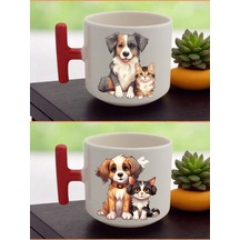 Kedili Köpek 2'li Latte Bardağı - Yakın Arkadaşa Doğum Günü Hediyesi, Sıradışı Doğum Günü Hediyeleri Beyaz
