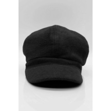Siyah Bayan Şapka Kadın Kasket Yün Flat Cap Siyah-Standart