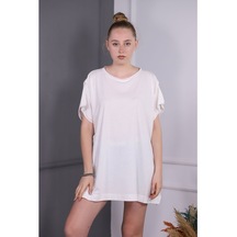 Gabria Kadın Yan Yırmaçlı T-Shirt Beyaz