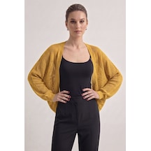 Neden Tekstil Premium Ajurlu İnce Triko Bolero Hırka - Sarı
