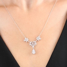 Mia vento Pırlanta Montür Işıltılı Damlalar Flowers Gümüş Kolye