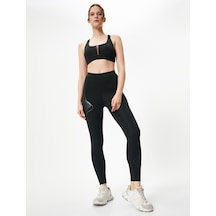 Koton Spor Tayt Yüksek Bel Skinny Baskı Detaylı Siyah 4SAK40085NK999