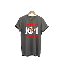 29 Ekim Cumhuriyet Bayramı Atatürk Ay Yıldız Baskılı Cumhuriyet 101 Yaşında Türkiye Gri T-shirt Antrasit