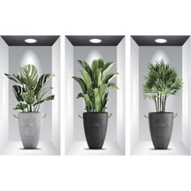 Novahub 3 Adet Duvar Sticker 3d Stereo Yaratıcı Yeşillik Saksı Sahte Pencere Duvar Çıkartmaları Oturma Odası Duvar Posteri Ev Kaynağı Yeşil Yeşil