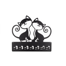 Baykush - Metal Dekoratif Kedi Desenli Anahtarlık Askısı Antrasit