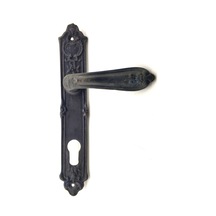 Antika Tarz Dekoratif Pirinç Çiçekli Oda Kapı Kolu - 240x40 Mm, Oksit Çok Renkli