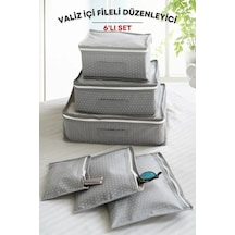 Serstil 6 Parça Bavul/valiz İçi Seyahat Tipi Hurç Seti - Puantiyeli Beyaz
