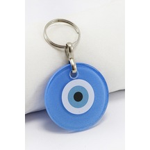 El Yapımı Yassı Cam Nazar Boncuklu Lacivert Cam Nazarlı Anahtarlı