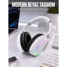 Zenvia Kablosuz Bluetooth Mikrofonlu Beyaz Kulaklık Rgb Işıklı Znv2026