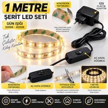 Mutfak Dolap Ayna Aydınlatma 1 Metre Gün Işığı Aç Kapat Düğmeli Şerit Led Seti 12v Adaptörlü Aç Kapa Düğmeli Kendinden