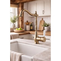 Rena Design Rustik Mat Gold Mutfak Evye Bataryasi Otantik Osmanli Prinç Gövde Vintage Tasarim Mat Altin