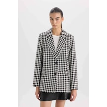 DeFacto Oversize Geniş Kalıp Ceket Yaka Düğmeli Tweed Desenli Blazer Ceket V2814AZ24AUBK81 Siyah DeFacto Oversize Geniş Kalıp Ceket Yaka Düğmeli Tweed Desenli Blazer Ceket V2814AZ24AUBK81 Siyah