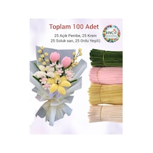 100 Adet Pastel Tonlarda Şönil Buket Kiti Tüylü Tel Çiçek Yapım Seti