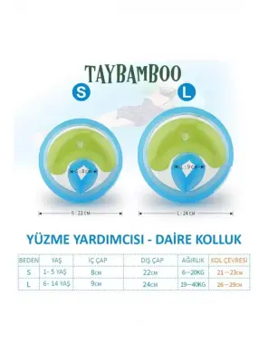 Taybamboo Classıcs Yuvarlak Üç Hava Odalı Yüzme Yardımcısı Kolluk - Yeşil - Large 6-14 Yaş 19-40kg