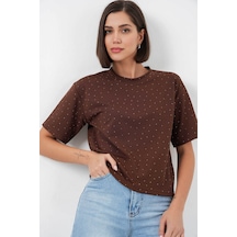 Bigdart Taş Detaylı Kahverengi Kadın T-shirt 990