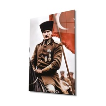 Atatürk Portre Ve Türk Bayrağı Cam Tablo Modern Ev Ofis Salon Hediyelik Büyük Tablo Duvar Dekoru22