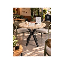 Kalınlaştırmalı Mutfak Cafe Balkon Bahçe Restoran Yemek Masası 70x70 Siyah Traverten Yuvarlak Mermer - Siyah Mermer - Siyah