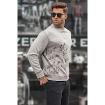 Madmext Boyalı Gri Baskılı Bisiklet Yaka Sweatshirt 6156-boyalı Gri Boyalı Gri