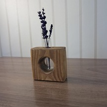 Rustik Ahşap Vazo Ve Mumluk Seti, El Yapımı Çam Ağacı, 9x9 Cm, Cam Tüp Ve Tealight Mum Dahil, Antik Meşe Ve Cevi Genel
