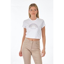 Only Sıfır Yaka Beyaz Kadın T-shirt 15286662 001