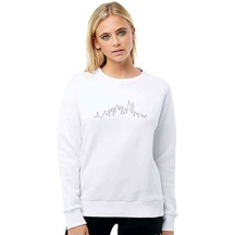 Silhouette New York City Skyline Baskılı Beyaz Kadın Sweatshirt