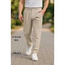 Cedy Denim Yüksek Kalite Erkek Yüksek Bel Pileli Baggy Chino Pantolon C358 Bej