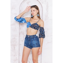 Kutaf Kadın Mavi Vintage Jean Şort 001