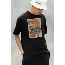 Marvel Tale Kahramanlar Baskılı Dergi Kapağı Baskılı Unisex Overs Siyah