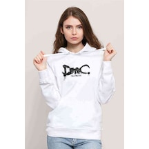 Dmc Devil May Cry Logo Baskılı Beyaz Kadın Kapşonlu Sweatshirt