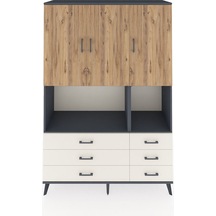 Hyperion Dolap 6 Raflı 6 Çekmeceli 3 Kapaklı 132x44x195 Antra... Antrasit
