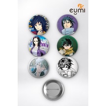 Anime Mavi Element Karakterleri Giyu Sasuke Robin Deku Çanta Süsü Rozet İğneli Buton Rozet Seti 58 Mm 6'lı Çok Renkli
