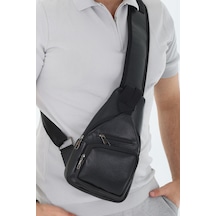 Erzeno Hakiki Deri Erkek Siyah Çapraz Askılı Çanta / Çapraz Göğüs Çantası Omuz Çantası Body Bag Siyah Renk - 664251534 Siyah Renk
