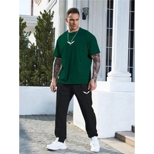 Wings Yeşil T-shirt Siyah Eşofman Altı Jogger- Baskılı Alt Üst Eşofman Takım Oversize Bisiklet Yaka Yeşil Siyah