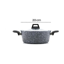 Tr Gri 7 Parça Granit Tencere - Tava Seti 20-24cm Derin - 27cm Basık Cam Kapak Tencere - 26cm Tava 5264 Diğer
