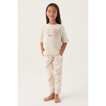 U.s. Polo Assn Lisanslı Floral Pattern Bej Kız Çocuk Pijama Takımı 5274-43372 Bej