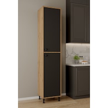 Aeka Ae-2027 Lina 2 Kapaklı Raflı Dar Yüksek Boy Banyo Çok Bölmeli Depolama Dolabı 40x180 Cm Çok Amaçlı Dolap Çam - Antrasit
