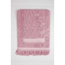 2 Parça Jakarlı Banyo Havlu Takımı %100 Pamuklu 90x150 Cm Arden Pembe Renkli