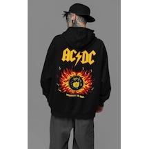 Sevbano Ac Dc Müzik Grubu Baskılı Unisex Oversize Rock Metal Hoodie Siyah