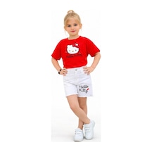 Kız Çocuk Hello Kitty Baskılı Kırmızı Tişört Ve Şort Takım 26022 Kırmızı