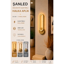 Dekoratif 20w Halka Modeli İç Mekan Gold Kasa 3 Renkli Işık Elektrikli 30 Cm Duvar Aplik 4 Adet