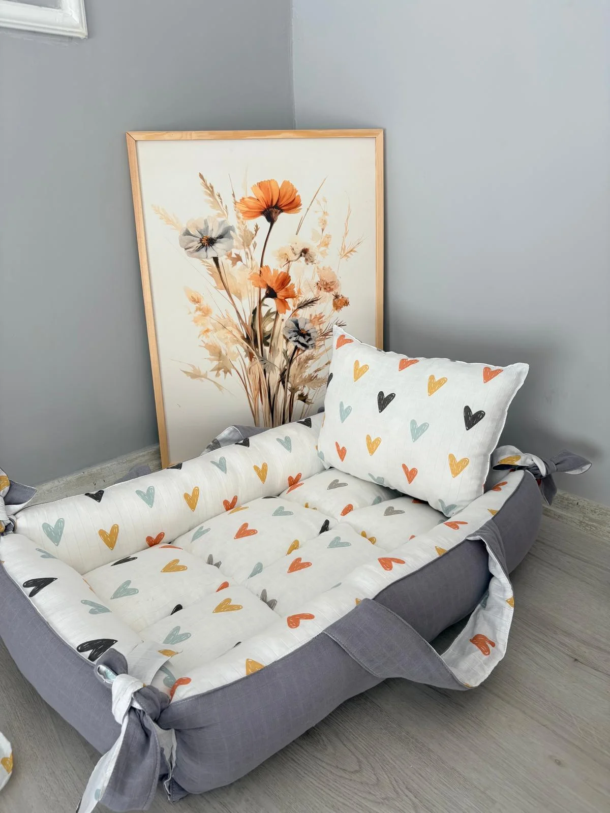 %100 Pamuk Çift Katlı Çift Kullanımlı Anne Yanı Yatağı Kalp 40 x 90 x 10 CM