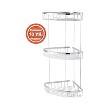 Çelik Banyo Paslanmaz Pirinç Zerrin 3'lü 22 22 Cm Şampuanlık Banyo Rafı Krom