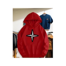 Herkesemoda Baskı Detaylı Kapüşonlu Sweatshırt Kırmızı