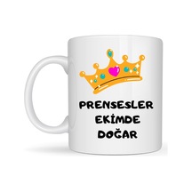 Prensesler Ekimde Doğar Yazılı Kupa Model 254 Taç Tasarımlı Ekim Ayı Doğum Günü si Seramik Kah