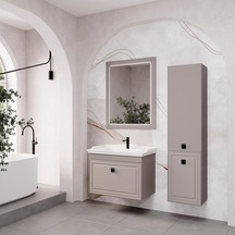 Denko Hana 80 Cm Bej Banyo Dolabı Takımı Ve Boy Dolabı Beyaz