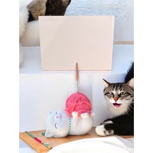 Tatlı Pembe Kawaii Yumaklı Kedi Fotoğraf Not Tutacak Ofis Masası Not Tutacağı Pembe