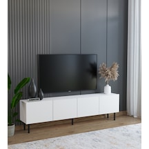 Minimalist 160 Cm Demir Ayaklı Modern Tasarım Beyaz TV Ünitesi