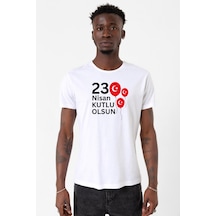 23 Nisan Balon Beyaz Erkek Bisikletyaka Tshirt 001